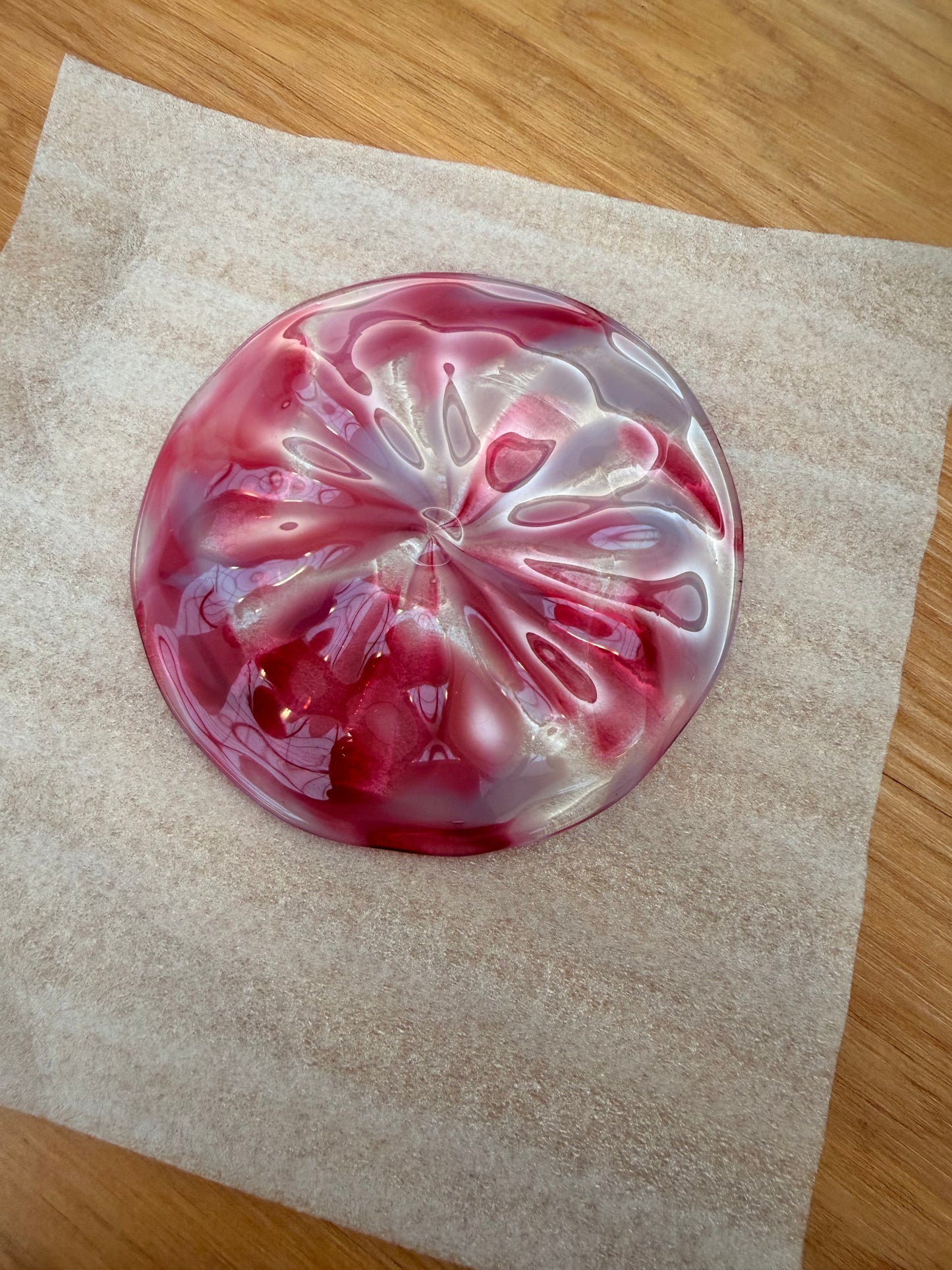 Pink/White/Clear Optic Hand Spun Rondel 95mm