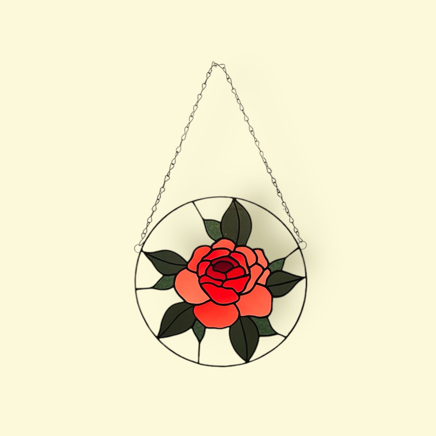 Red Peony Stained Glass Suncatcher- 12ā Round