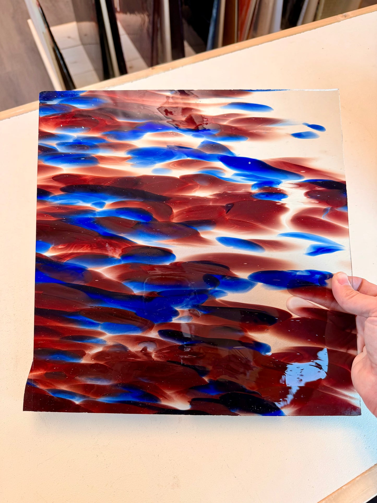 Blue/Dk. Red on Clear