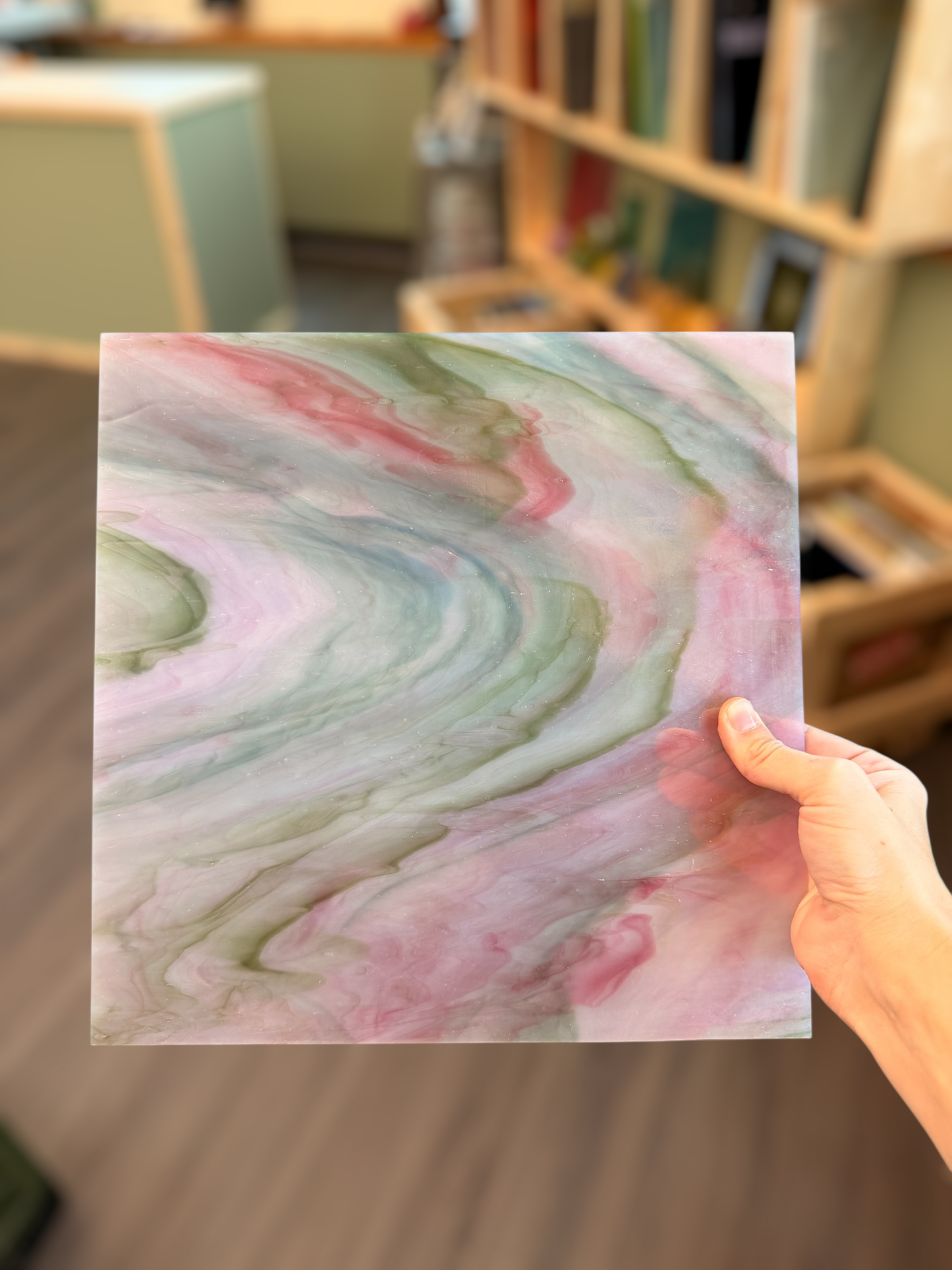 Olive Green/Pink Swirl Opal 12"x12"