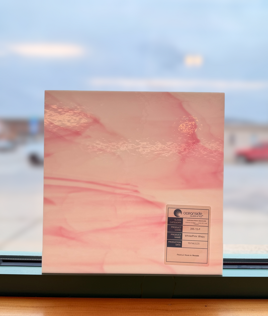 Oceanside Glass White/Pink Wispy
