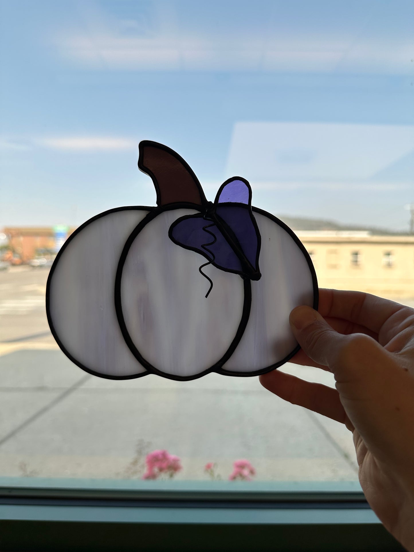 Stained Glass Pumpkin Sun Catcher- Purple (6.5"x6")