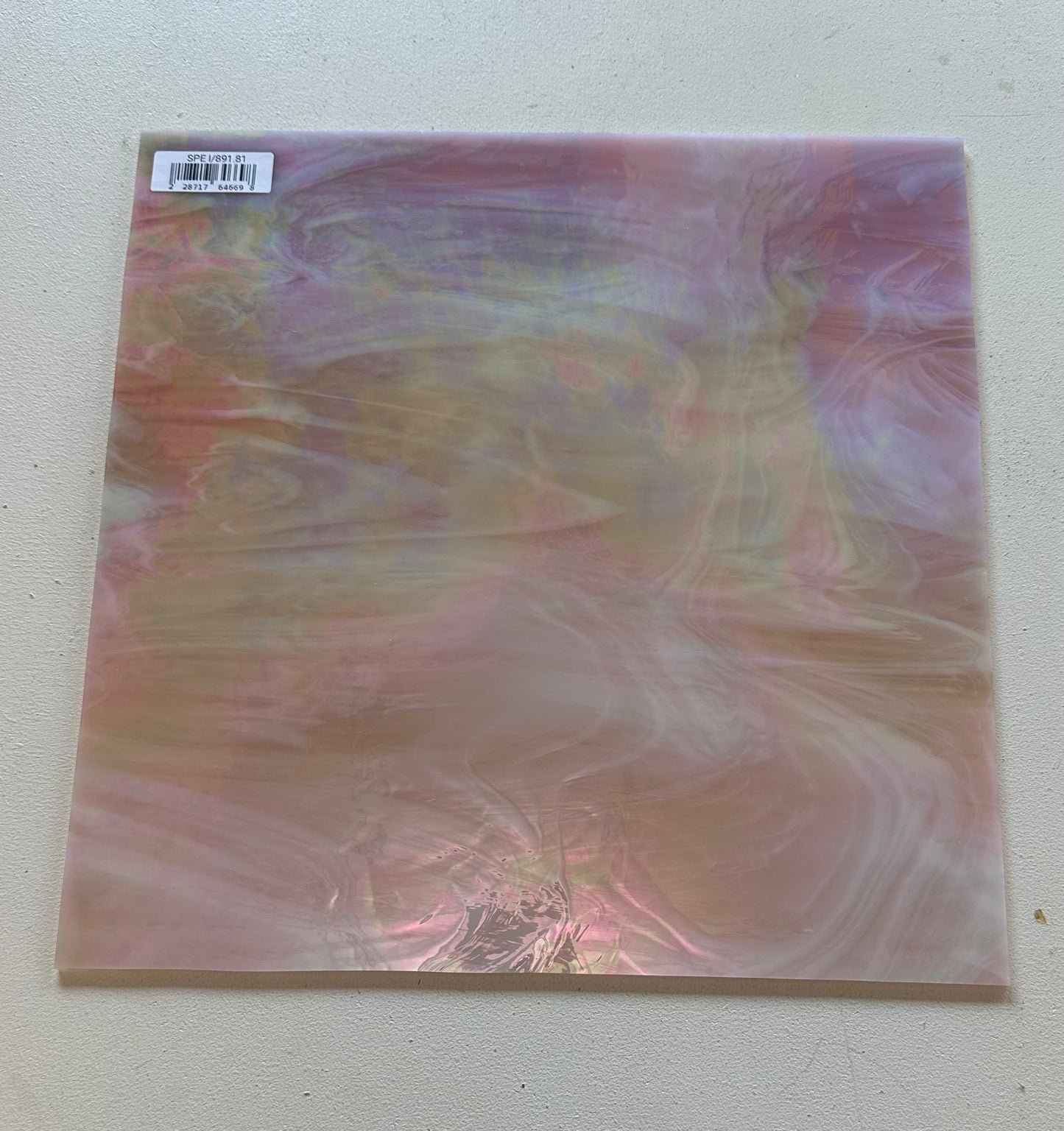Spectrum Pink Champagne Wispy Iridized 12"x12" Glass Sheet