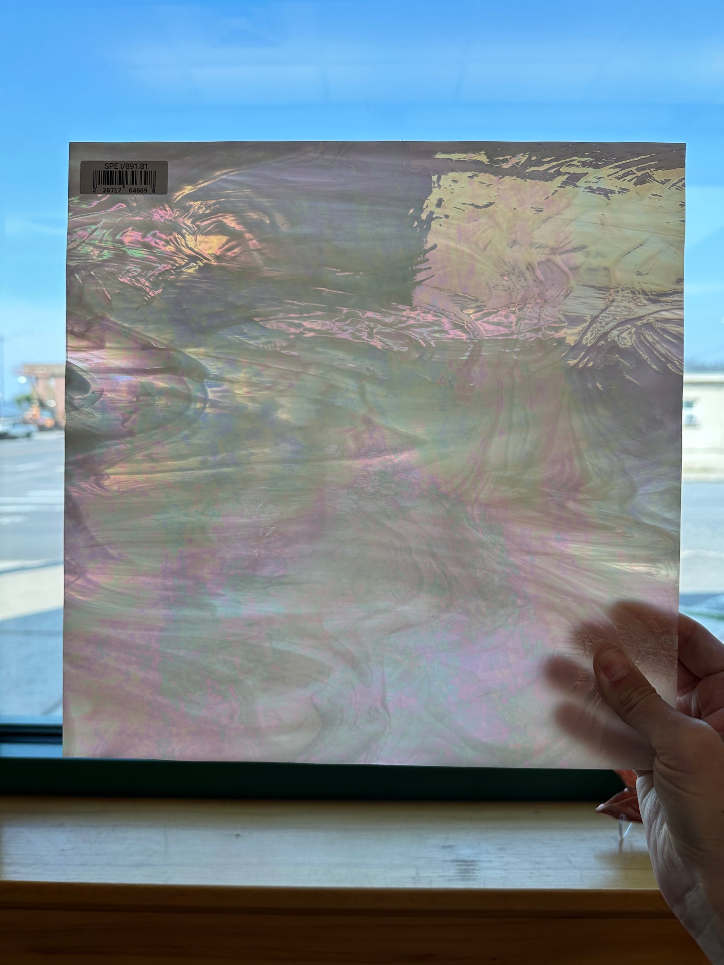 Spectrum Pink Champagne Wispy Iridized 12"x12" Glass Sheet
