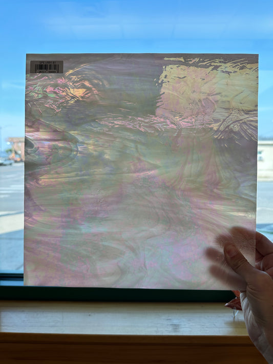 Spectrum Pink Champagne Wispy Iridized 12"x12" Glass Sheet