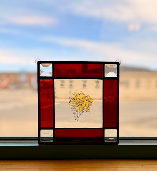 Daffodil Antique Glass Mini Window