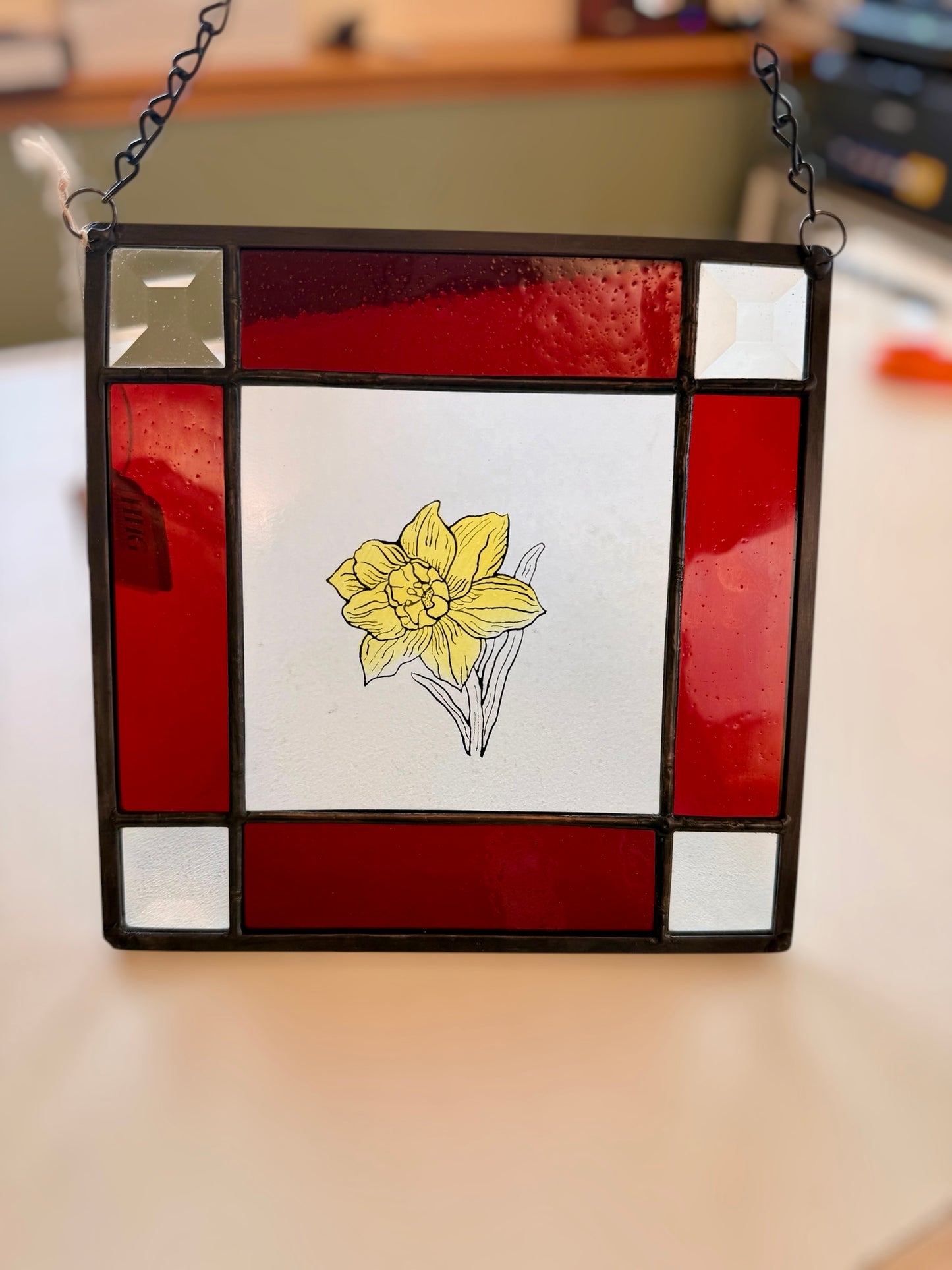 Daffodil Antique Glass Mini Window